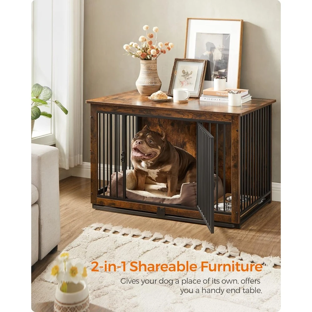 Dog Crate Furniture,  Dog Kennel for Dogs up to 70 lb, with Removable Tray, Heavy-Duty Cage End Table