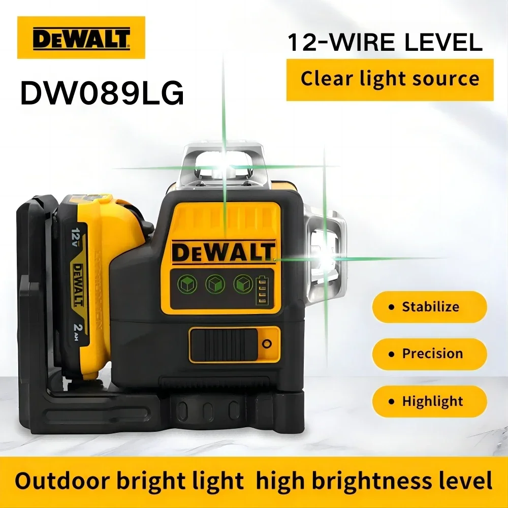 DEWALT 12V Professional Laser Level DW089LG 12 Lines 360 Self-Leveling Horizontal And Vertical Cross Line Construction Tools