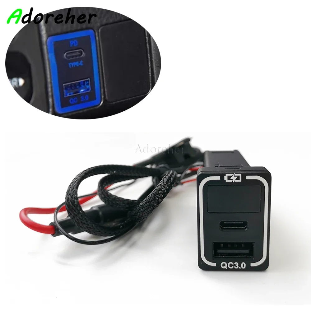 Blue LED Light Car Quick Charge Dual QC3.0 USB PD Interface Socket Fast for Toyota Camry Corolla Rav4 Hilux Accessories