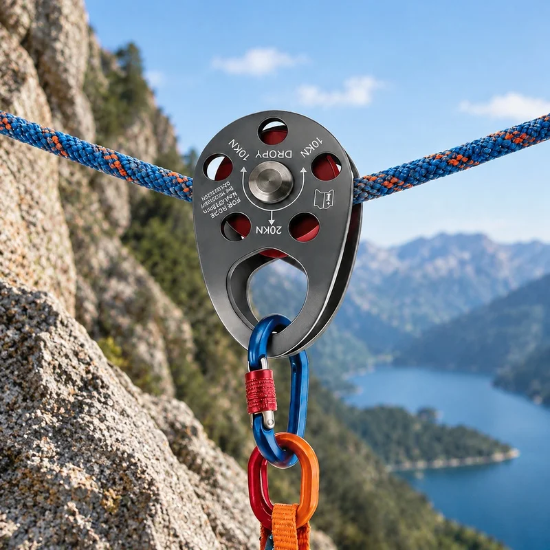 Aluminum Climbing Pulley with Side-Swing Carabiner for Mountaineering, Rescue, and Outdoor Survival Use