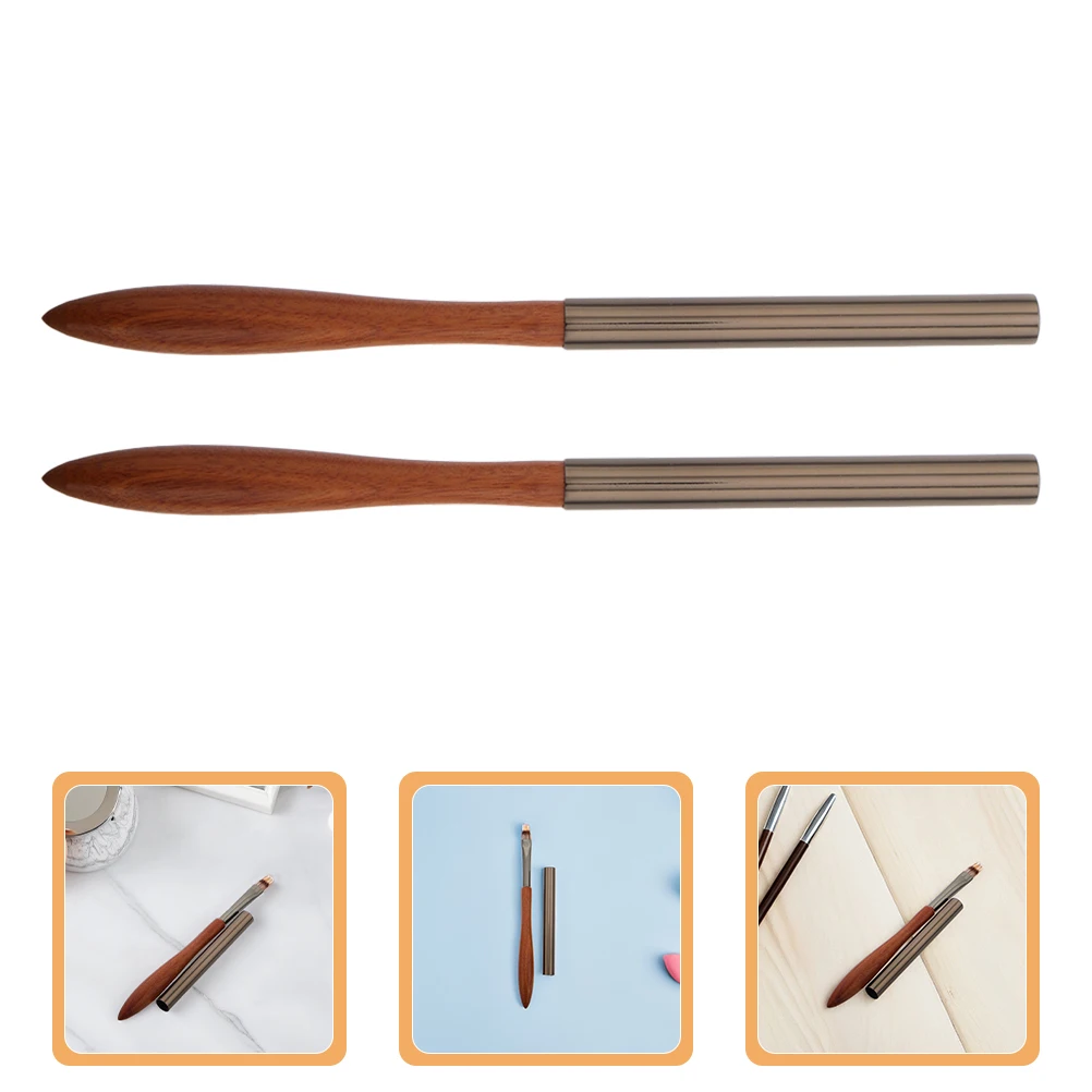 

2 Pcs Nail Art Brush Multifunctional Gel Blending Shading Tool Wooden Handle Hand Painted Design Natural Gradient Effect