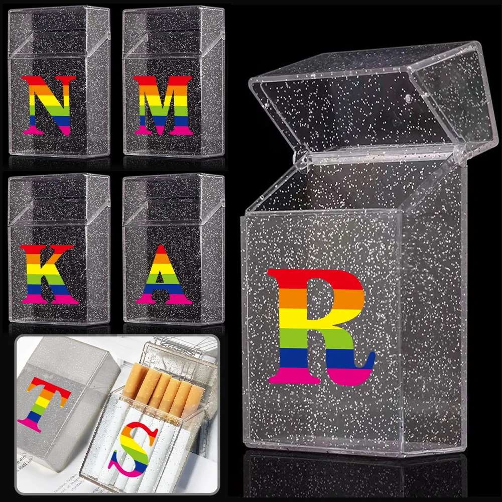 

Crystal Cigarette Cigar Case Cover Holder Portable Tobacco Organizer Smoking Container Pocket Storage Box Rainbow Letter Pattern