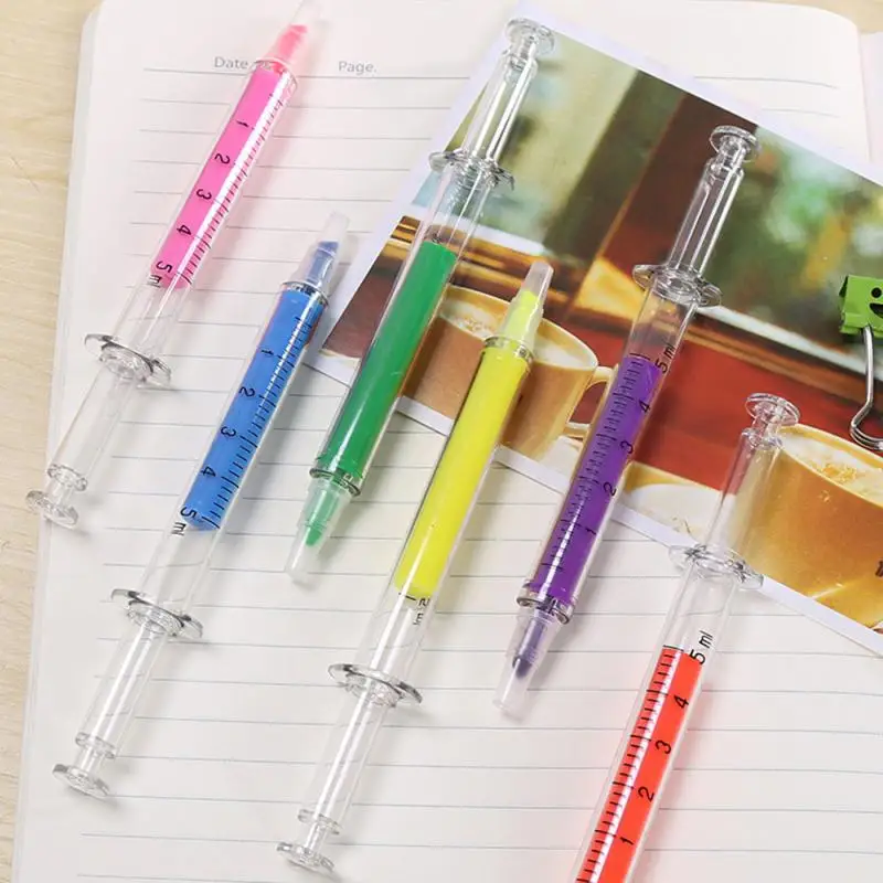 Kawaii Syringe Highlighter Pen Syringe Needle Shape Mechanical Color Ballpoint Pen For Office School Marker Writing Tool