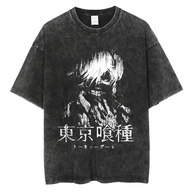 25 Camiseta lavada con gráfico de lirio de araña roja de Anime Tokyo Ghoul de sangre caliente, Camiseta de algodón Vintage Y2k para hombre, camisetas informales Harajuku para hombre