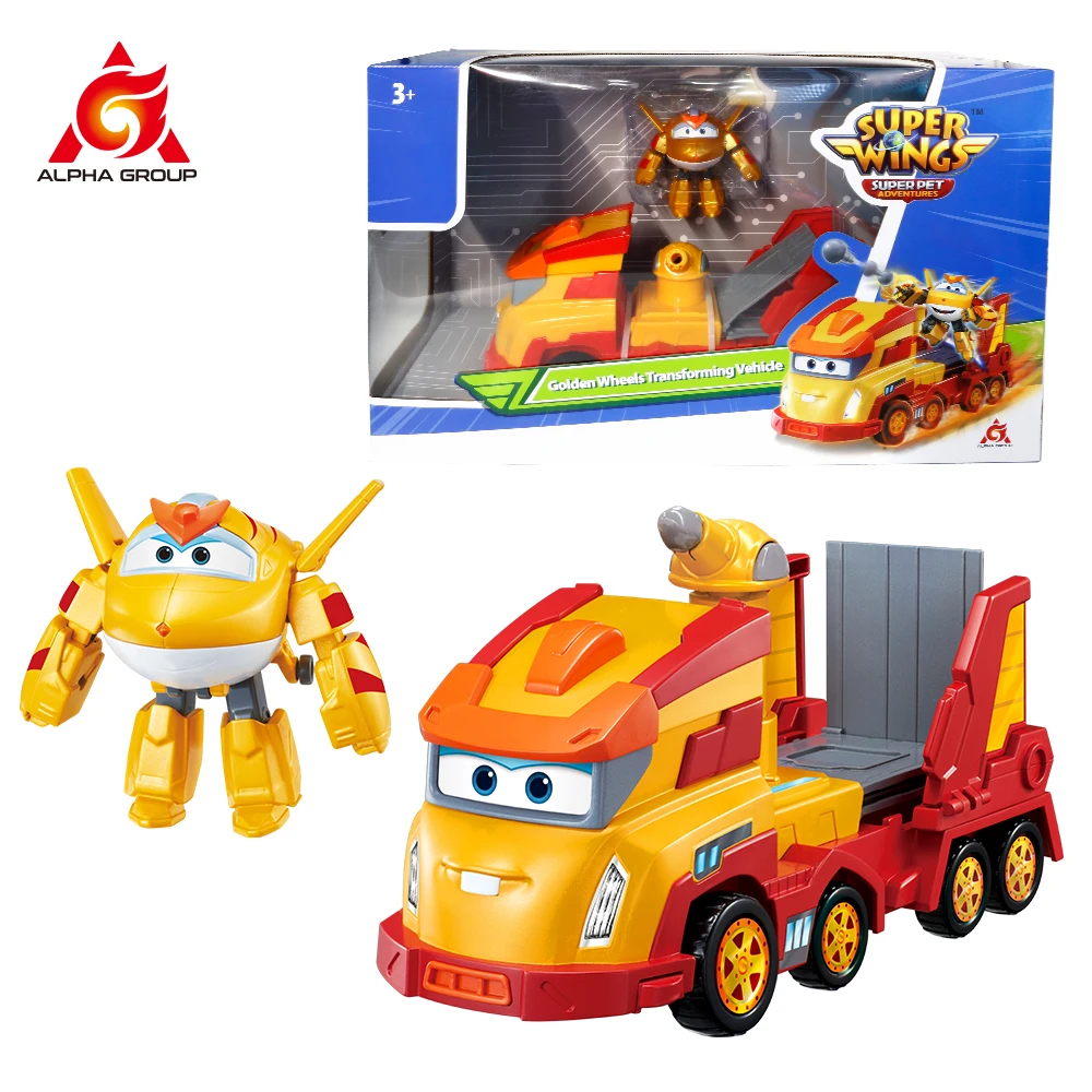 

Super Wings Golden Wheels Transforming Vehicle 3-in-1 Transformation Vehicle Aircraft Track with MINI Golden Boy Anime Kid Toy