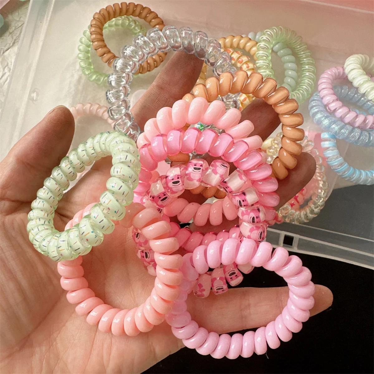 

4-piece Candy color telephone line Summer seamless hair rope floral combination hair ring all-match rubber band Ponytail hea