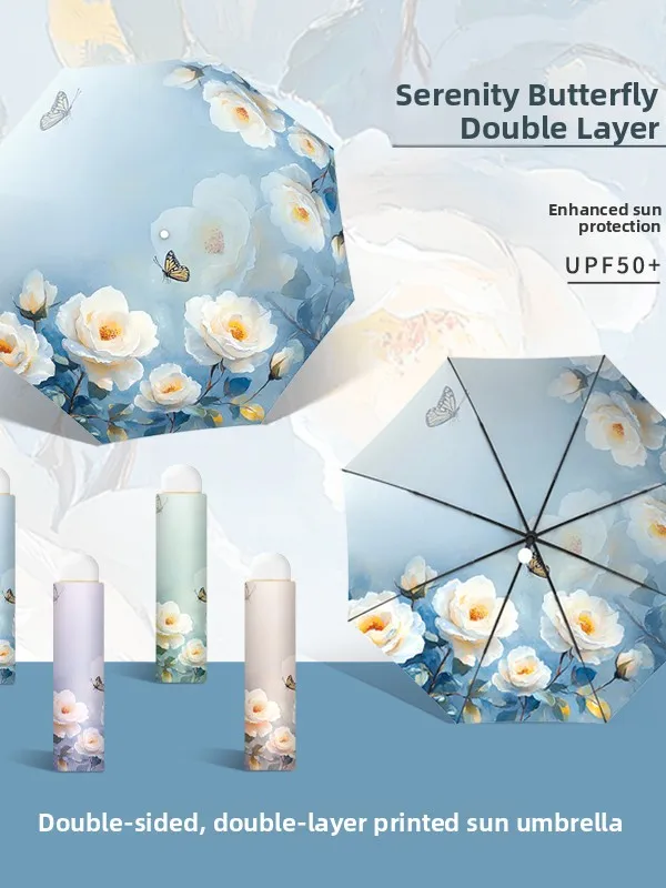 

Double Layer Sunshade Umbrella Black Glue Sunscreen Umbrella Rain And Sun Dual Purpose Double Sided Printing Foldable Umbrella