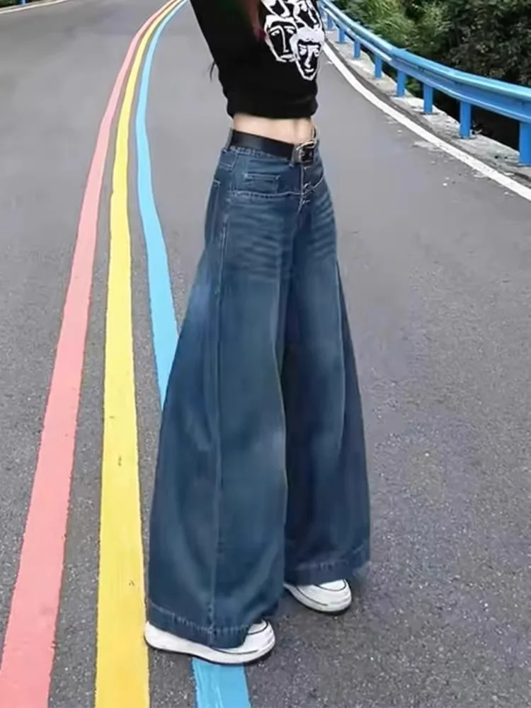 

2026 New Loose A-Line Wide Leg Jeans High Waist Straight Cut Denim Floor-Length Pants Women's Hip Concealing Trousers