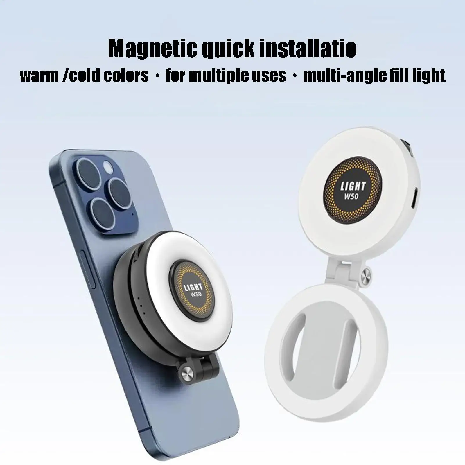 Luz magnética para selfie, 3 modos de iluminação suave, dobrável, magnética, beleza, selfie, telefones, para trabalho, fotografia, conteúdo de maquiagem