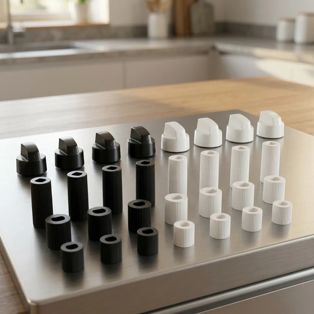 8 Piece Gas Stove Knob Set with 8 Long 16 Short Connectors Fits For 6mm 8mm Shaft Diameter for Gas Cooktops Ovens