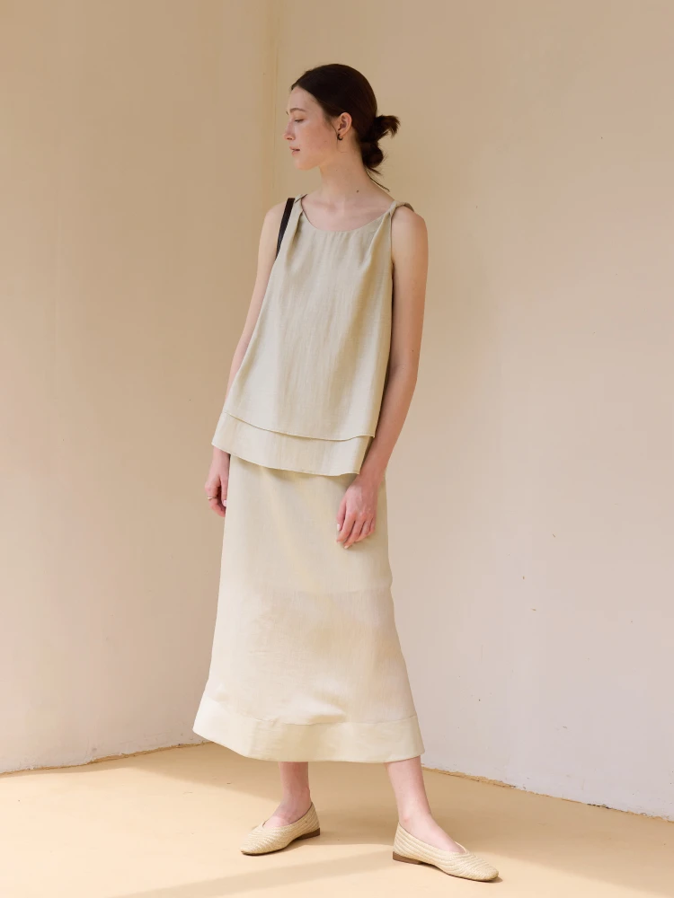 

Женский летний модный комплект Camon: топ на завязках из ацетатного льна и юбка-зонтик, костюм-двойка с коротким рукавом и круглым вырезом