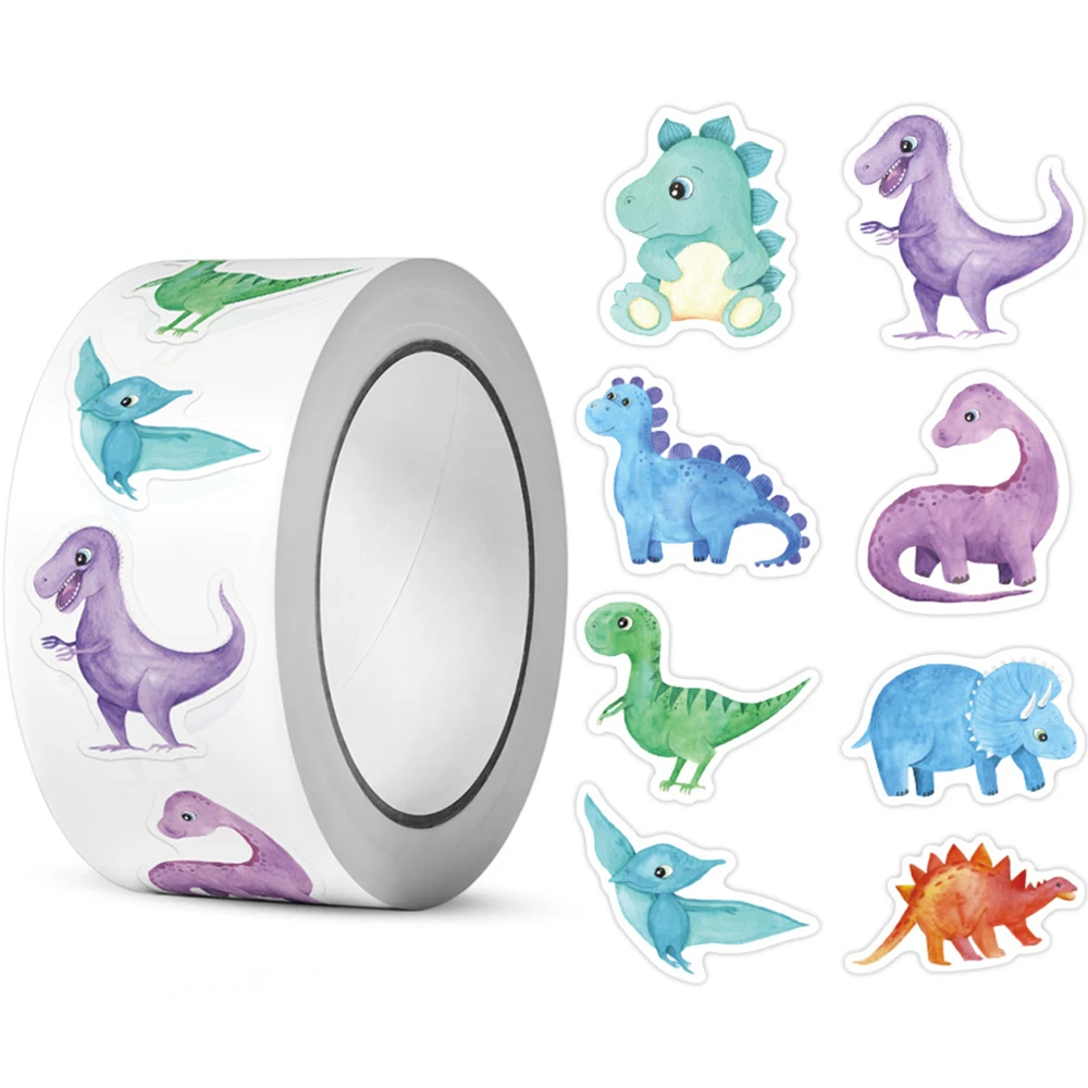 500pcs/roll Heterotypic Cartoon Dinosaur Animals Stickers 2.5 cm/1 Inch Graffiti Game Art Labels Learning Rewards, Adorn Gifts ﻿