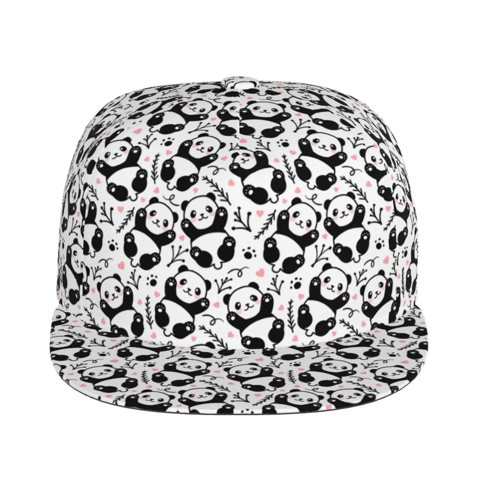 Cute Panda Cartoon Flat Brim Baseball Cap Hip Hop Snapback Hat All Seasons Adjustable Adults Teens Trucker Cap One Size Print