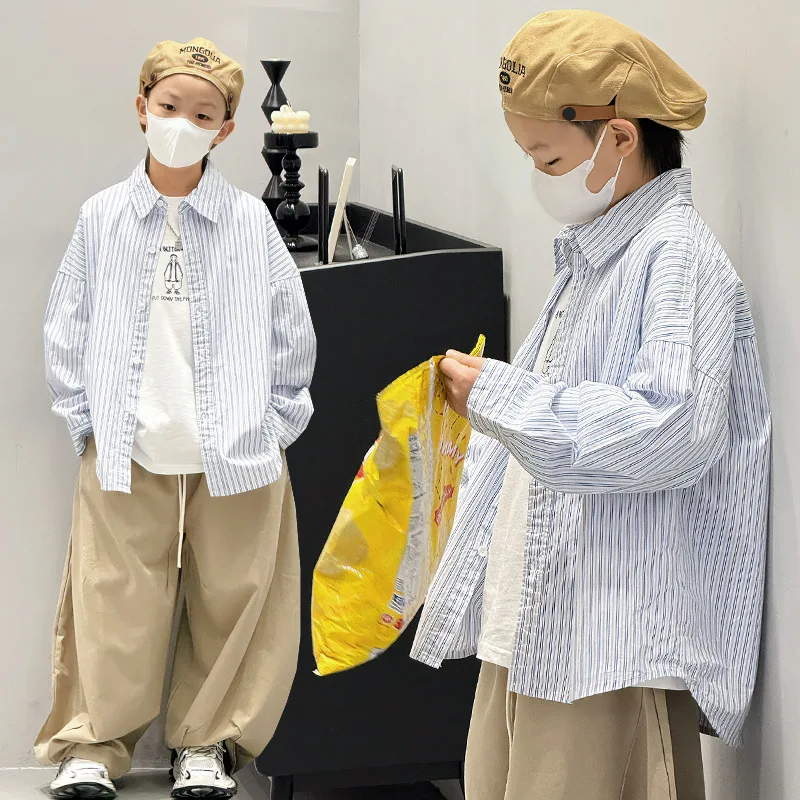 

Baoduo Children's Clothing Boys' Autumn Shirt Children's Jacket Spring and Autumn 2025 New Striped Shirt Trendy