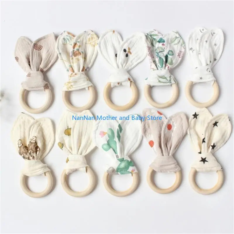 

Natural Teething Rings Teether Toy Rabbit Ears Teething Rings Toy