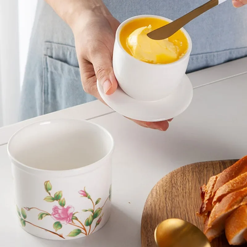Ceramic Butter Keeper Crock for Counter,Fresh Spreadable French Butter Organizer with Water Line,Cheese Storage Dish Container