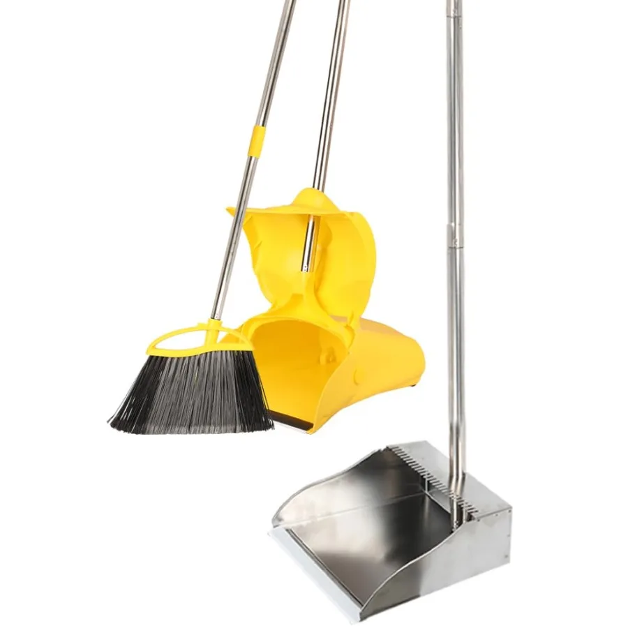 

Регулируемый угловой веник для тяжелых условий эксплуатации и набор совков из нержавеющей стали, желтый, с широкой жесткой щетиной, с выдвижной ручкой