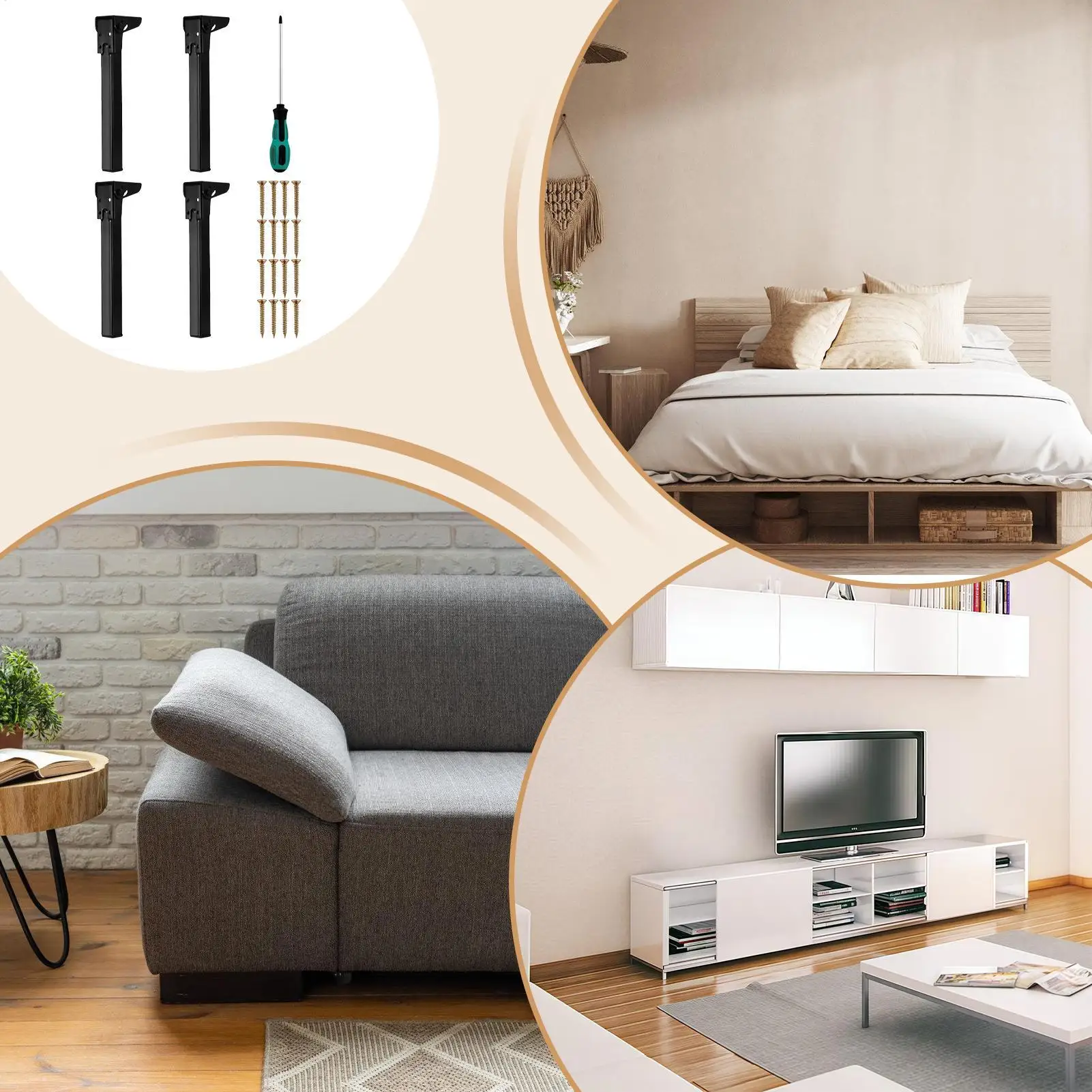 Folding Legs For Table 4 Pieces Laptop Table Legs Furniture Feet With Rubber Floor Protector For Cabinet Sofa Dresser Bed