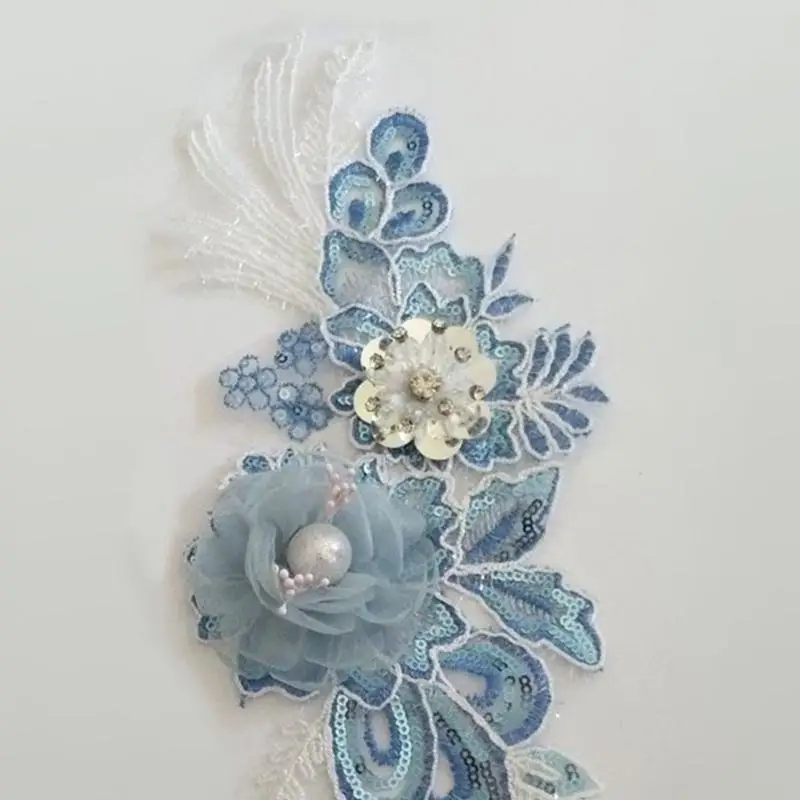 

652F Цветочные блестки Кружевная аппликация DIY Швейные принадлежности для платья Cheongsam