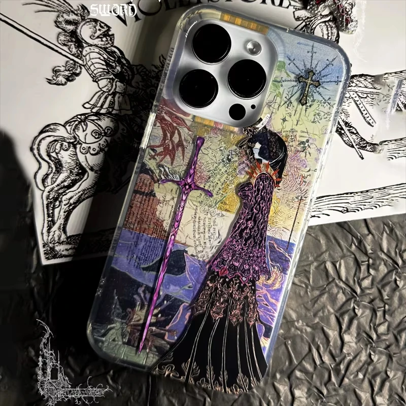 Retro Angel Cross European Knight Phone Case For iPhone 17 Air 16 ProMax 15 14 Plus 13 12 11 Pro Shockproof Silicone Back Cover