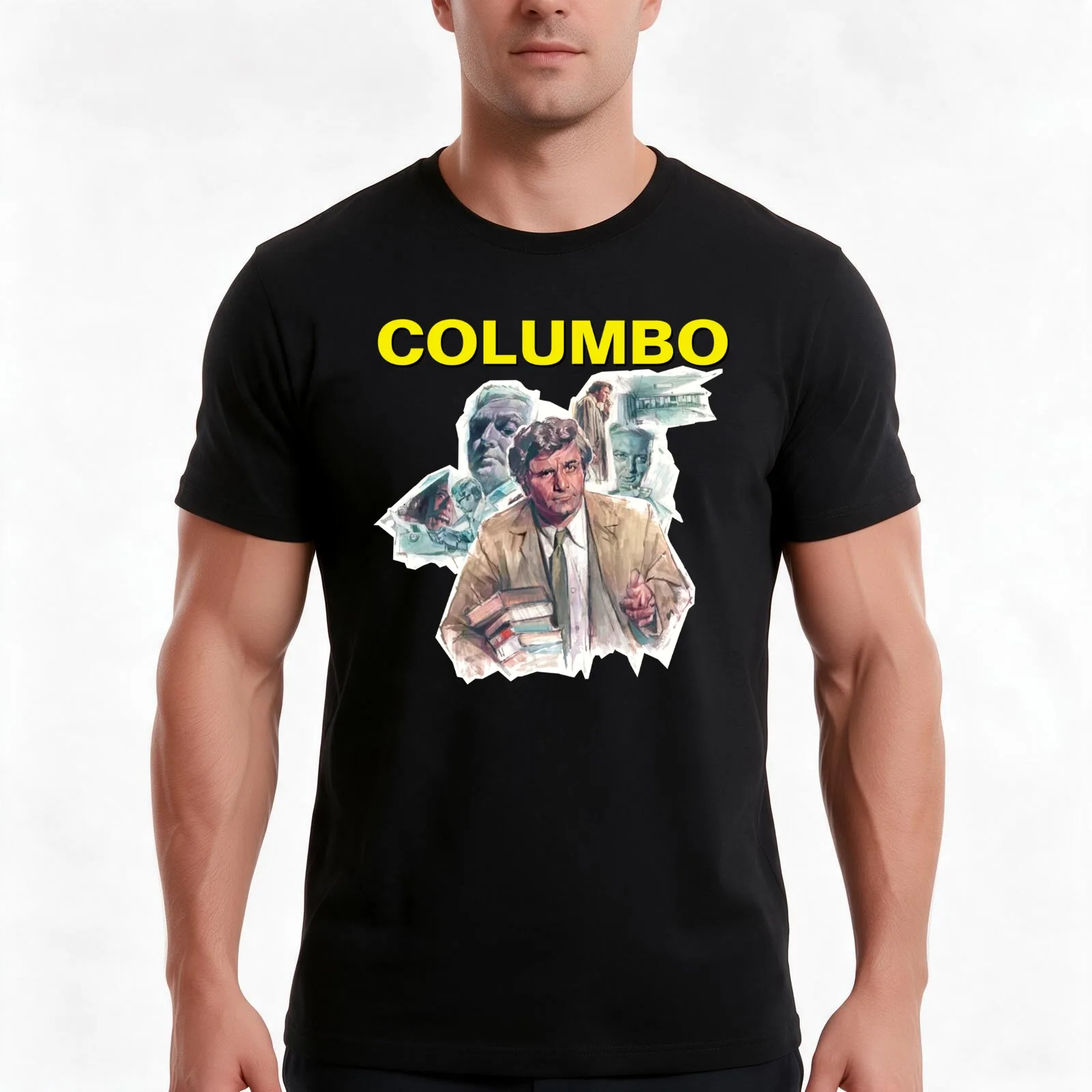 Vintage style COLUMBO Poster & Title art T-Shirt, Summer Casual Cotton Tee, Oversized Streetwear Tops, Vintage Graphic Print
