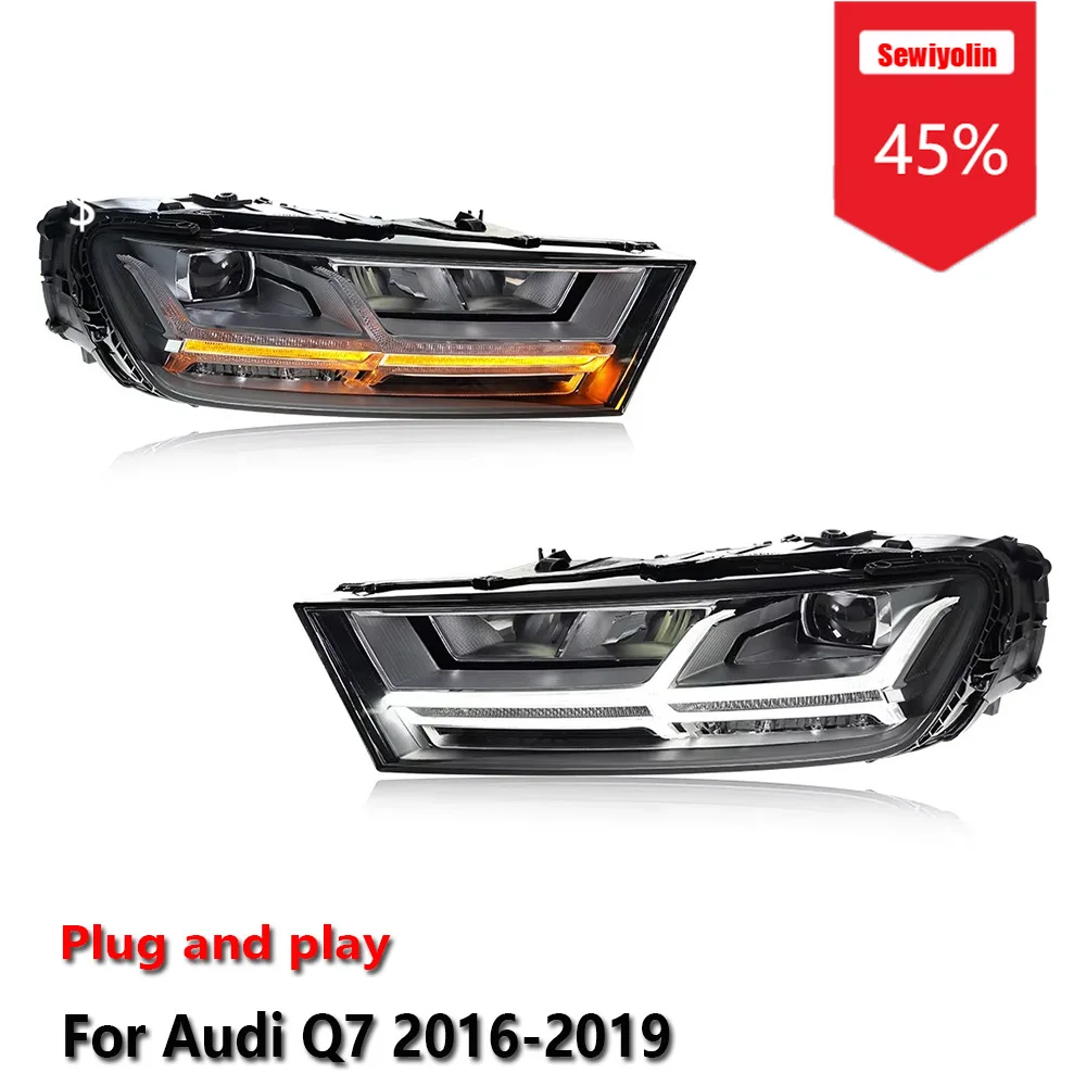 

Sewiyolin Car LED Headlight Assemblies For Audi Q7 2016-2019 Fog DRL Brake Turn Signal Lamp Plug and Play