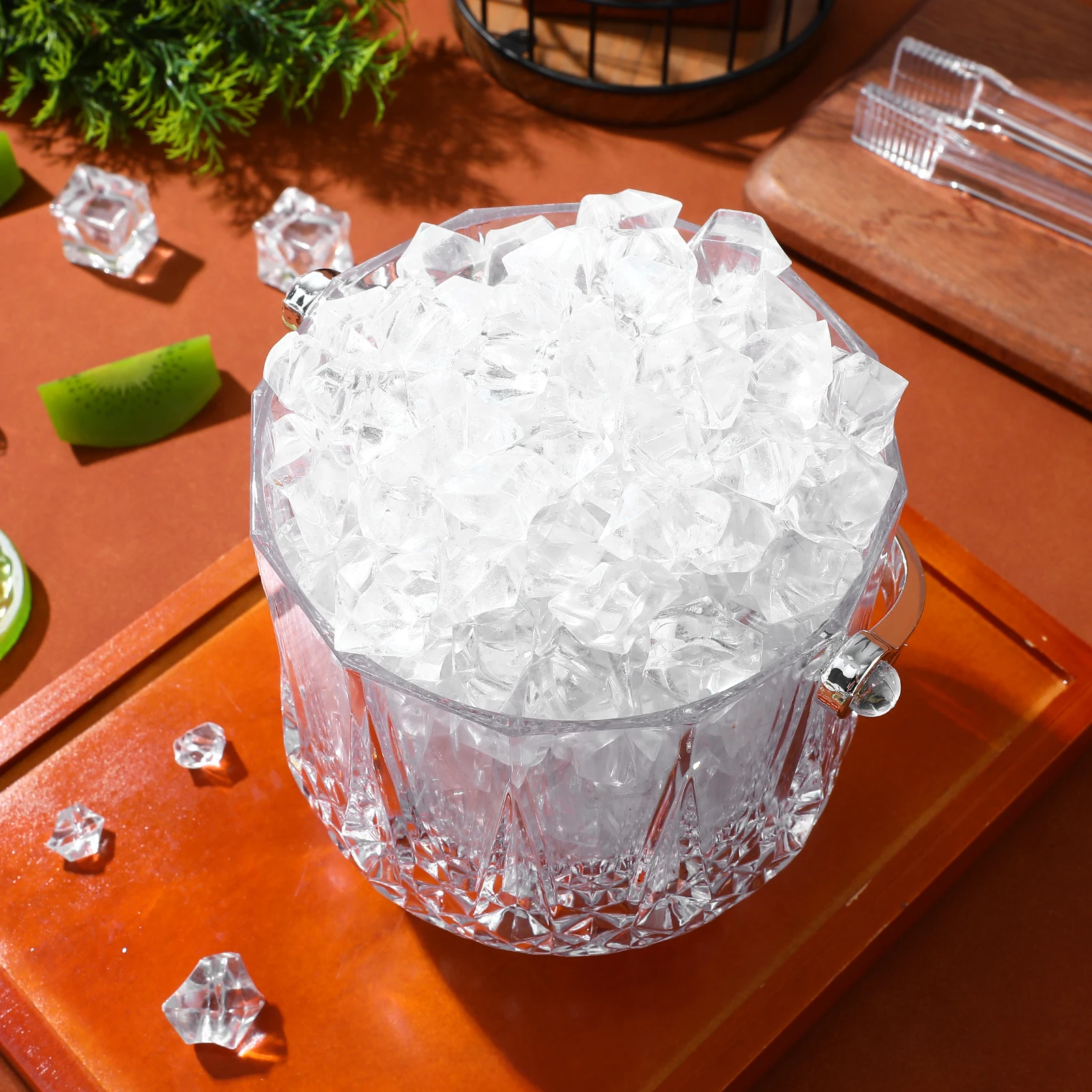 

2pcs Ice Bucket Set Clear Portable with Handle Mold Plastic Ice Container Cube Clip Cooler Storage Bar Kitchen