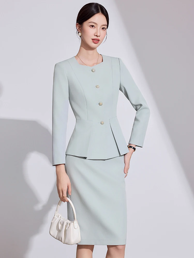 Light Green Suit Set Women's New 2026 Winter Front Desk Jewelry Store Professional Workwear Casual Commute Style Fitted Version