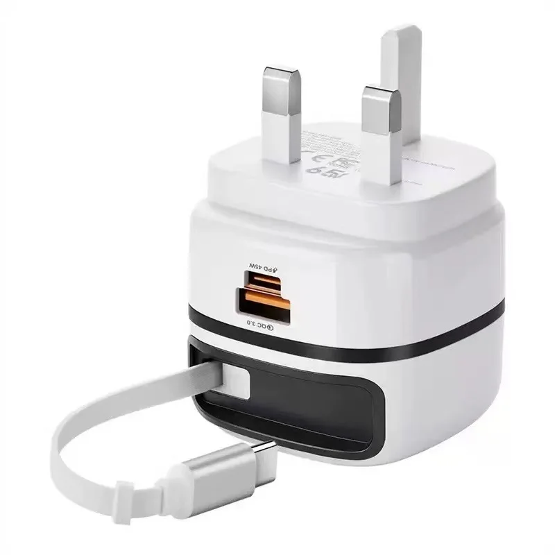 65w-gan急速充電器、内蔵格納式ケーブル、6a-c型折りたたみプラグ、デスクトップ充電ブロック、iphone-14-15-16-17、ipad、タブレット対応