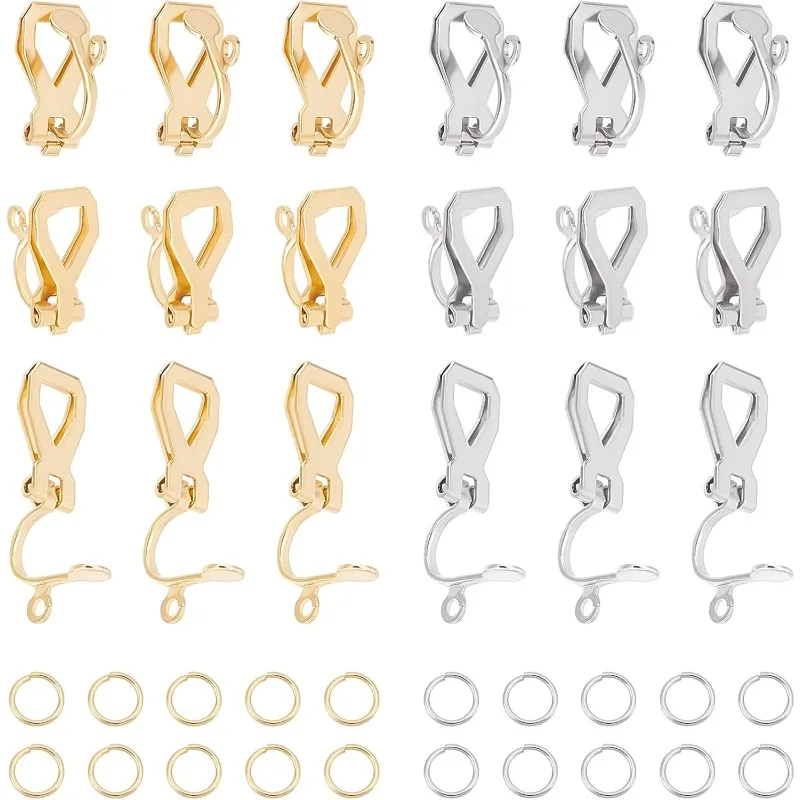 20Pcs 2 Color 304 Stainless Steel Clip-on Earrings Non-Pierced Earring Findings 12x6x8.5mm Clip-on Earring Converter Earring