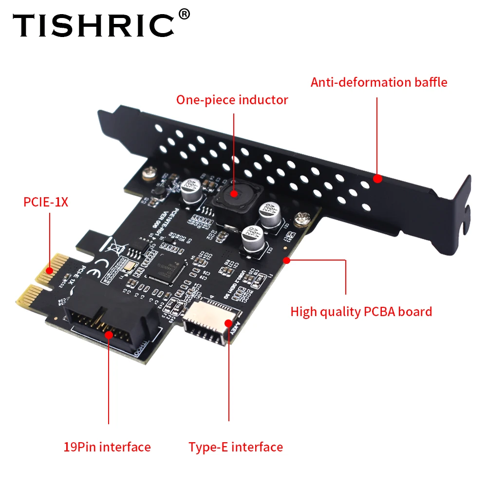 

TISHRIC PCIE 1X к USB Type E USB 19-контактный адаптер карты расширения, совместимый с PCI-E X1-X16, графический интерфейс, плата PCBA