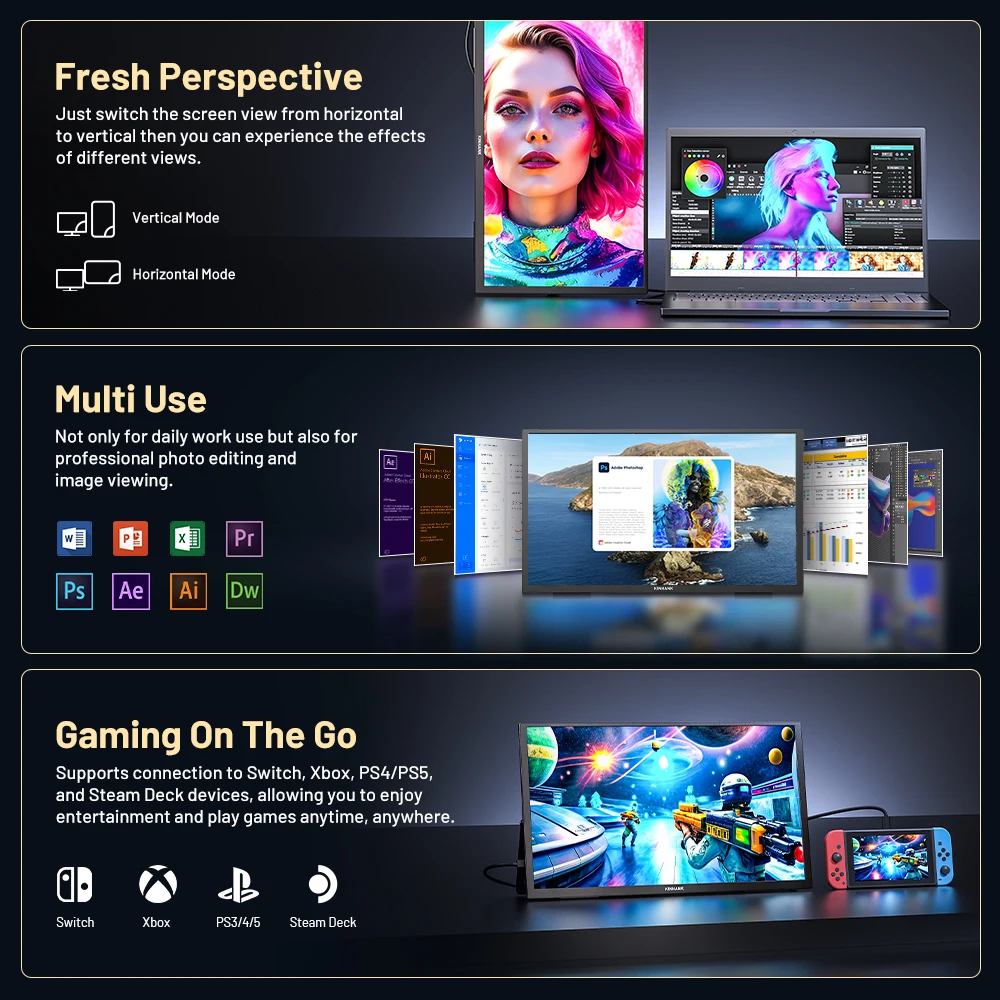 18,4 Zoll Netflix 4K Smart Portable Monitor mit NTSC 85 % HDR10 Google TV 7000+AppsReise-Gaming-Monitor für Laptop/PS4/PS5/XBOX