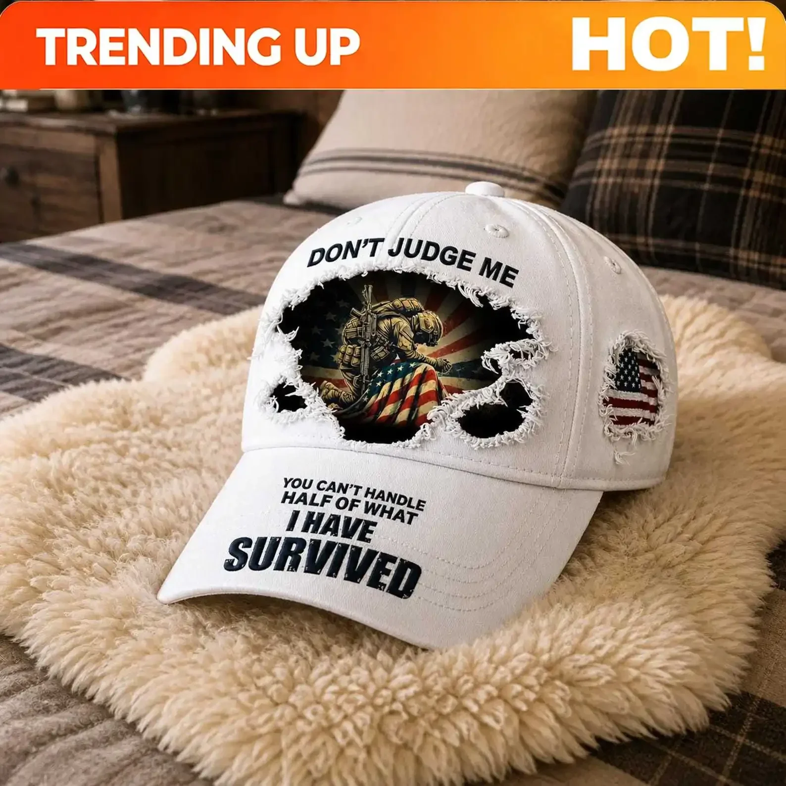 Customization All Over Veteran 3D Printed Distressed Hat, Don't Judge Me Cap, American Flag Soldier Hat, Patriotic Gift Hat
