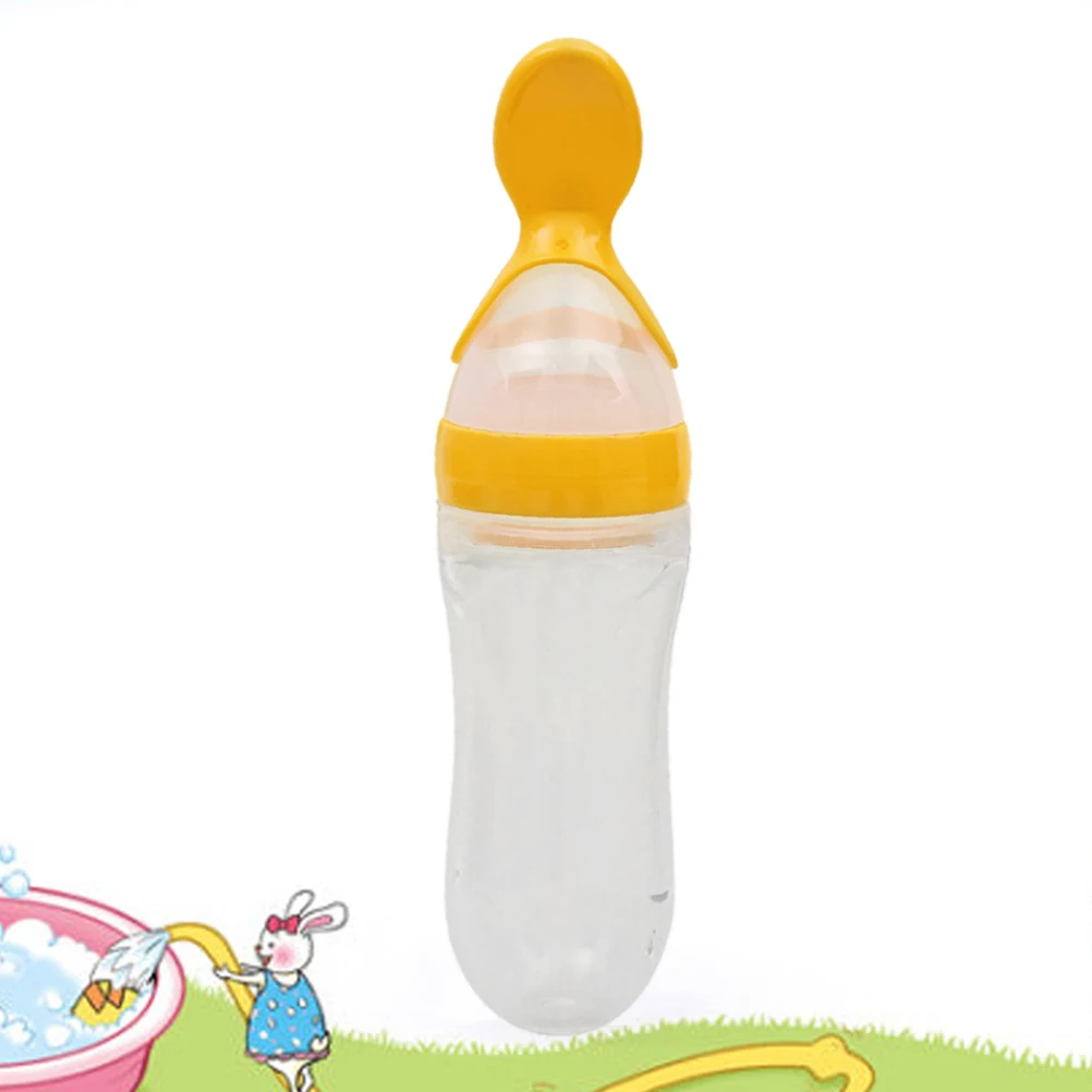 

90 Ml Food Feeder Silicone Bottle Spoon for Newborn Infants Rice Bottle Baby Rice Cereal Dispensing One Hand Safe