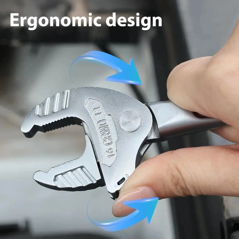 Crab-Claw Design Rapid Adjustable Wrench, Multi-Purpose Self-Adaptive Ratchet Spanner, Large Opening Auto Pipe Pliers Tool