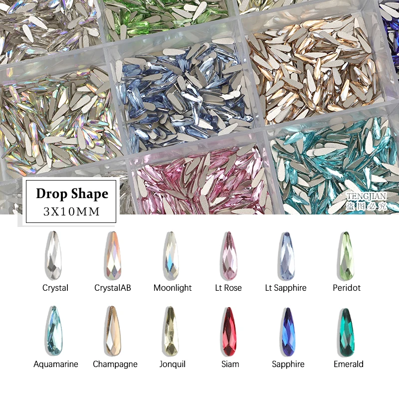 Hot Sale Drop Shape 3x10MM Flat Back Nail Art Rhinestone 12 Color Glass Stone DIY Manicure Decorations Mini Diamond 100Pcs