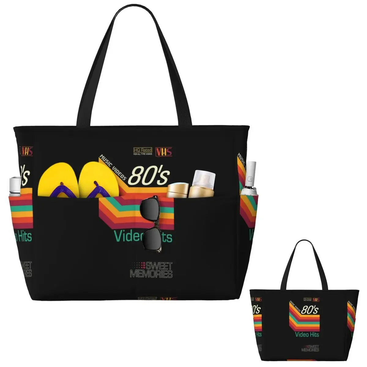 Bolsa tote grande para praia, vídeo musical retrô, cassete vhs, esporte, academia, yoga, bolsa tote grande, bolsa de viagem feminina, bolsa fitness