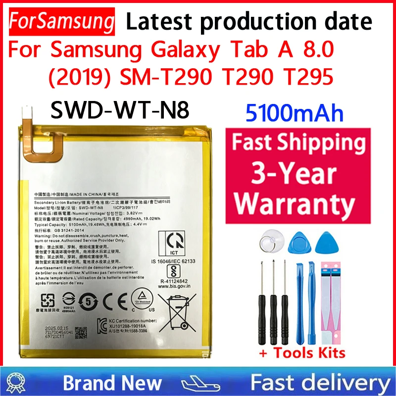 Brand New SWD-WT-N8 5100mAh Replacement Battery For Samsung Galaxy Tab A 8.0 2019 SM-T290 T290 T295+Tools
