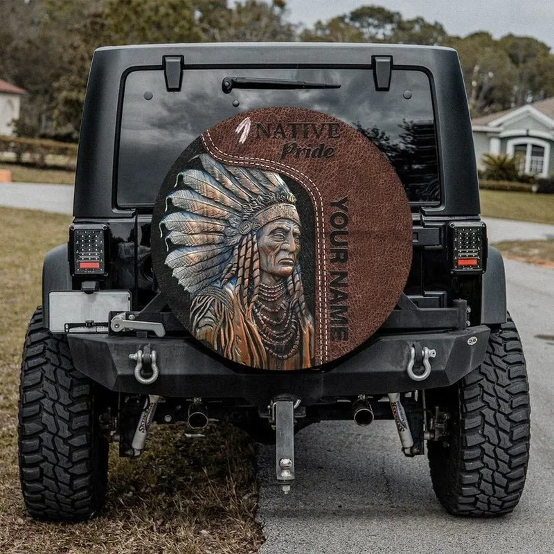 Native Tribe Pride Vintage Personalized Tire Cover- Universal Wheel Tire Cover for Trailer, RV, SUV, Truck