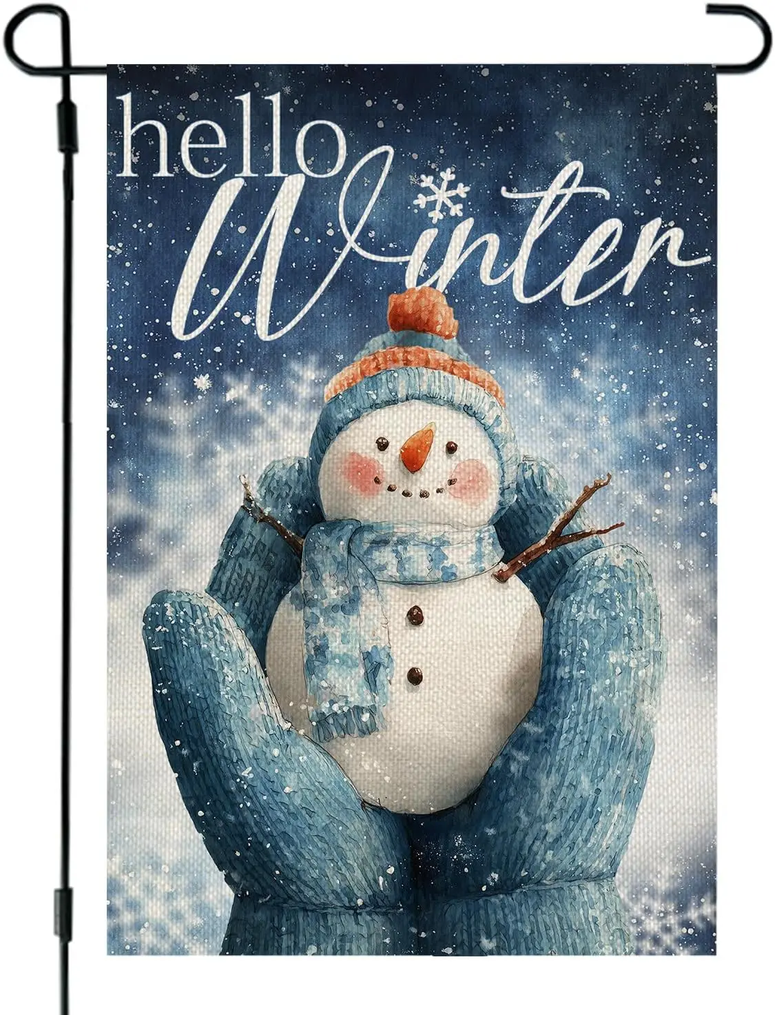 CROWNED BEAUTY Hello Winter Garden Flag Snowman 12x18 Inch Double Sided Blue Decoration for Outside Yard CF1903-12 UUL EEZ