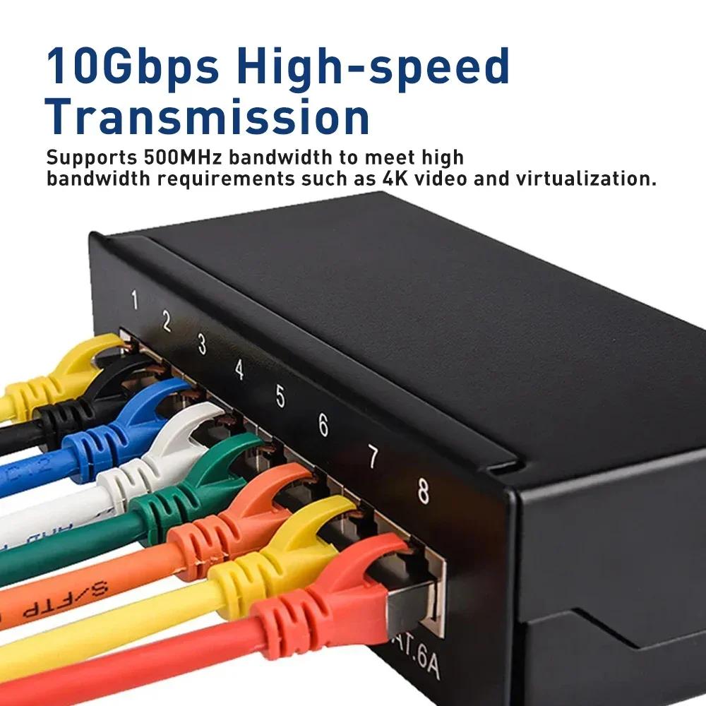 ZoeRax 10Gbps CAT6a パッチパネル 8/12 ポート 1U デスクトップ & 壁取り付けシールド付き RJ45 ソケット LAN ネットワーク設置ケーブル