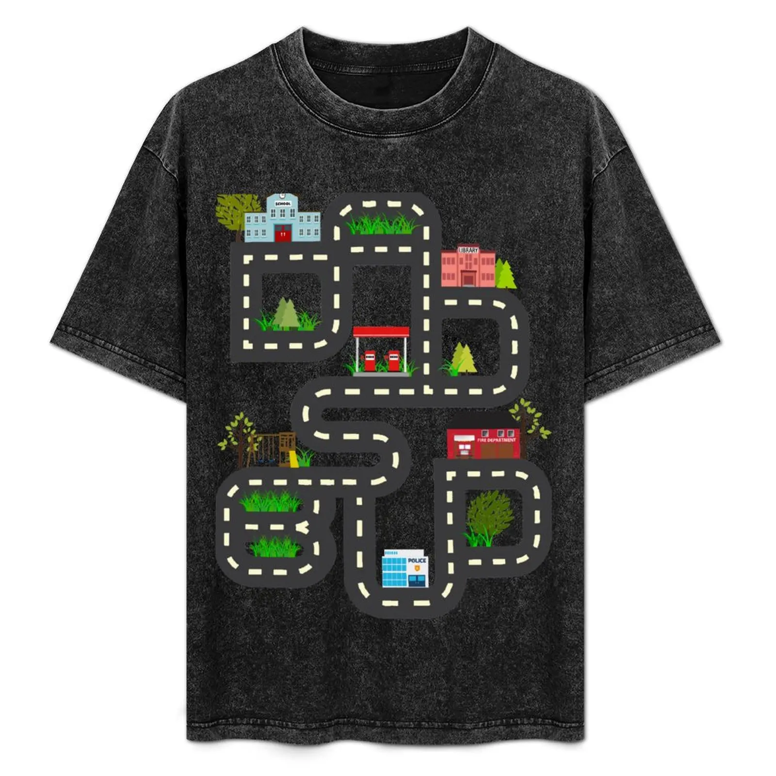 

Dad's Bud Road Map Playtime Design T-Shirt Big Size Loose Fit Tee Shirt