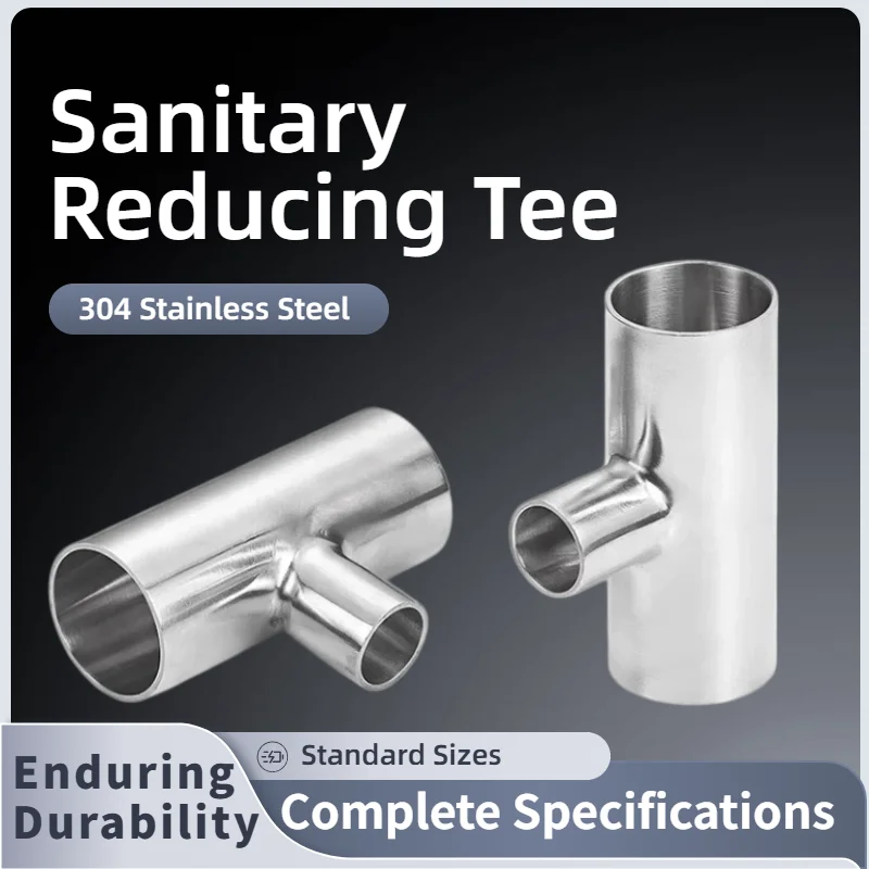 304 stainless steel sanitary grade welded three-way T-shaped pipe fittings, mirror-polished three-way reducer size 19mm-108mm
