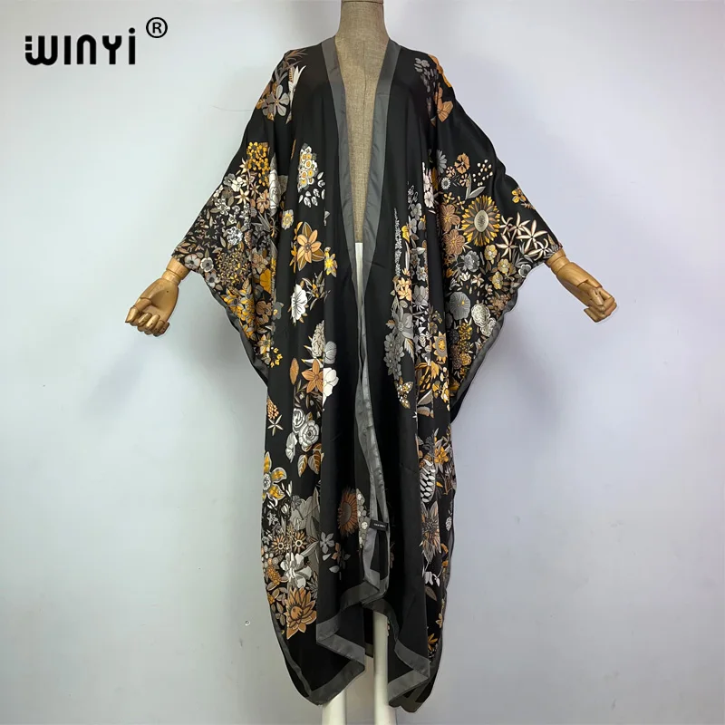 WINYI Africa kimono elegancki 2023 nowy boho sukienka z nadrukiem boho kaftan dla kobiety elegancki kardigan seksowny plaża strój kąpielowy płaszcz