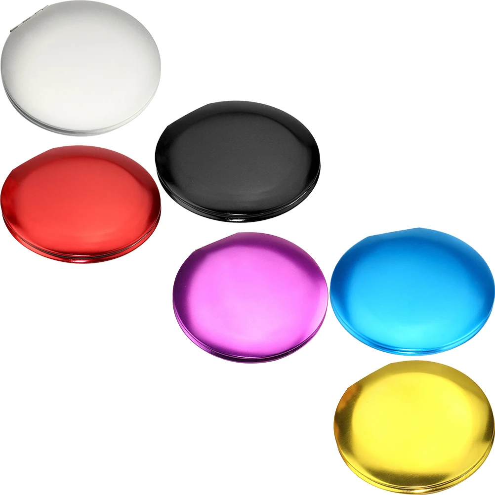 

6pcs Mini Folding Mirror For Makeup Portable Compact Metal Handheld Single Sided Lightweight Trip Round Shape Small