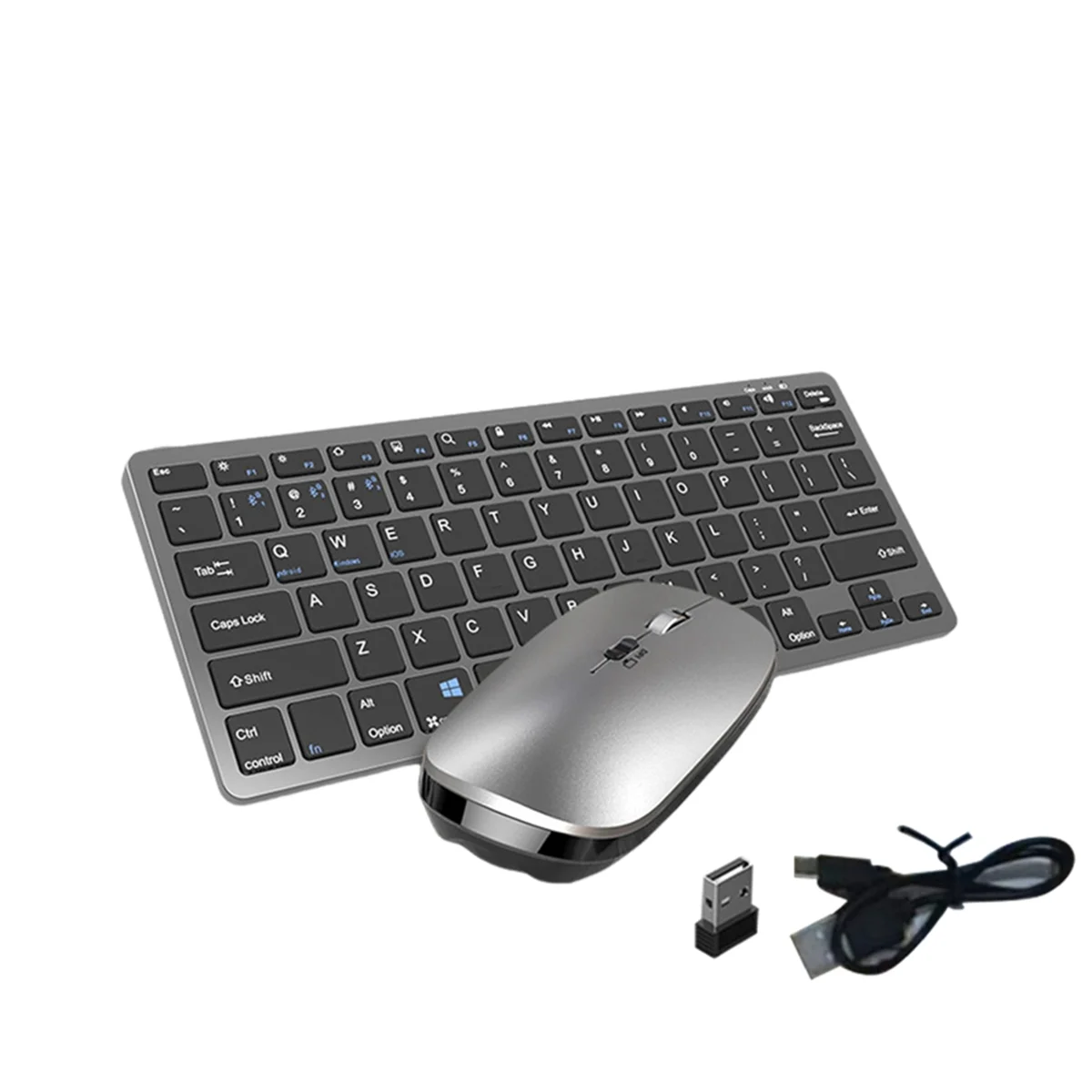 

QA06R Wireless Keyboard and Mouse Kit Rechargeable 2.4G Bluetooth Combination Keys for IOS/Android/Windows Keyboard Gray