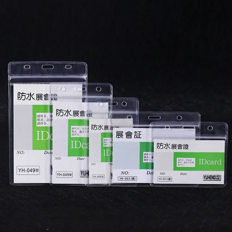 50 PCS Waterproof PVC Transparent Card Holder Plastic ID Badge Card Holders for Employee Student Credit