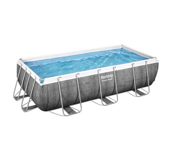 

Bestway 56721 Rectangular Stainless Power Steel Frame Outdoor Above Ground Rectangular Swimming Pools Set