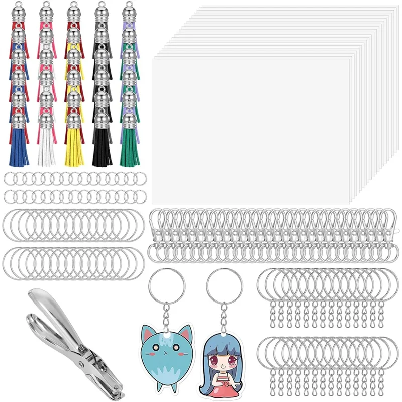 

A34R Keychain Accessories Kit For DIY Crafts-172Pcs Shrinky-Dink Keychain With Chain, Key Ring, Jump Rings And Hole Punch