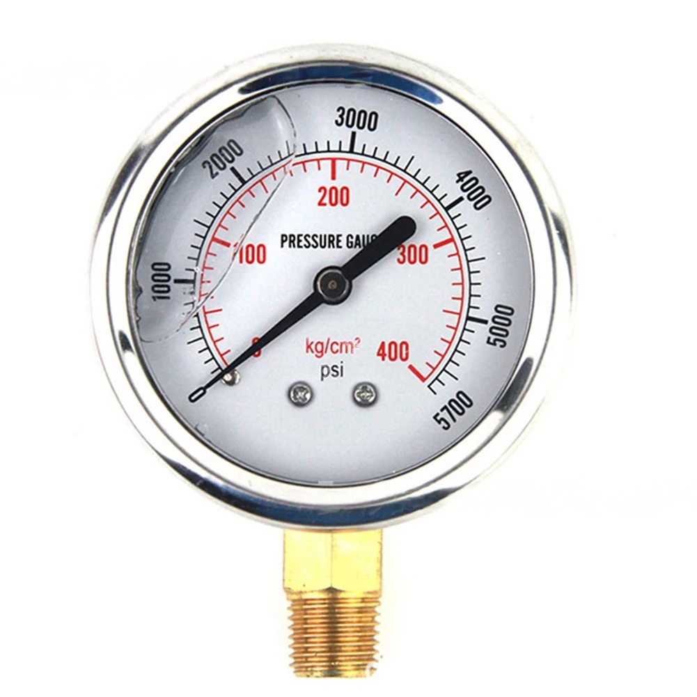 1pc Stainless Steel Hydraulic Oil Pressure Gauge 0-5000Psi Dual Pressure Scales IP67 Waterproof 1/4 Inch NPT Mount Parts